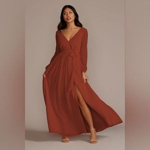 Long Sleeve Chiffon Bridesmaid Dress with Slit Size 4